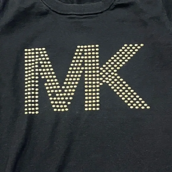 Michael Kors Women Black Short Sleeve sweater top Studded Logo Zs Medium - Picture 3 of 9